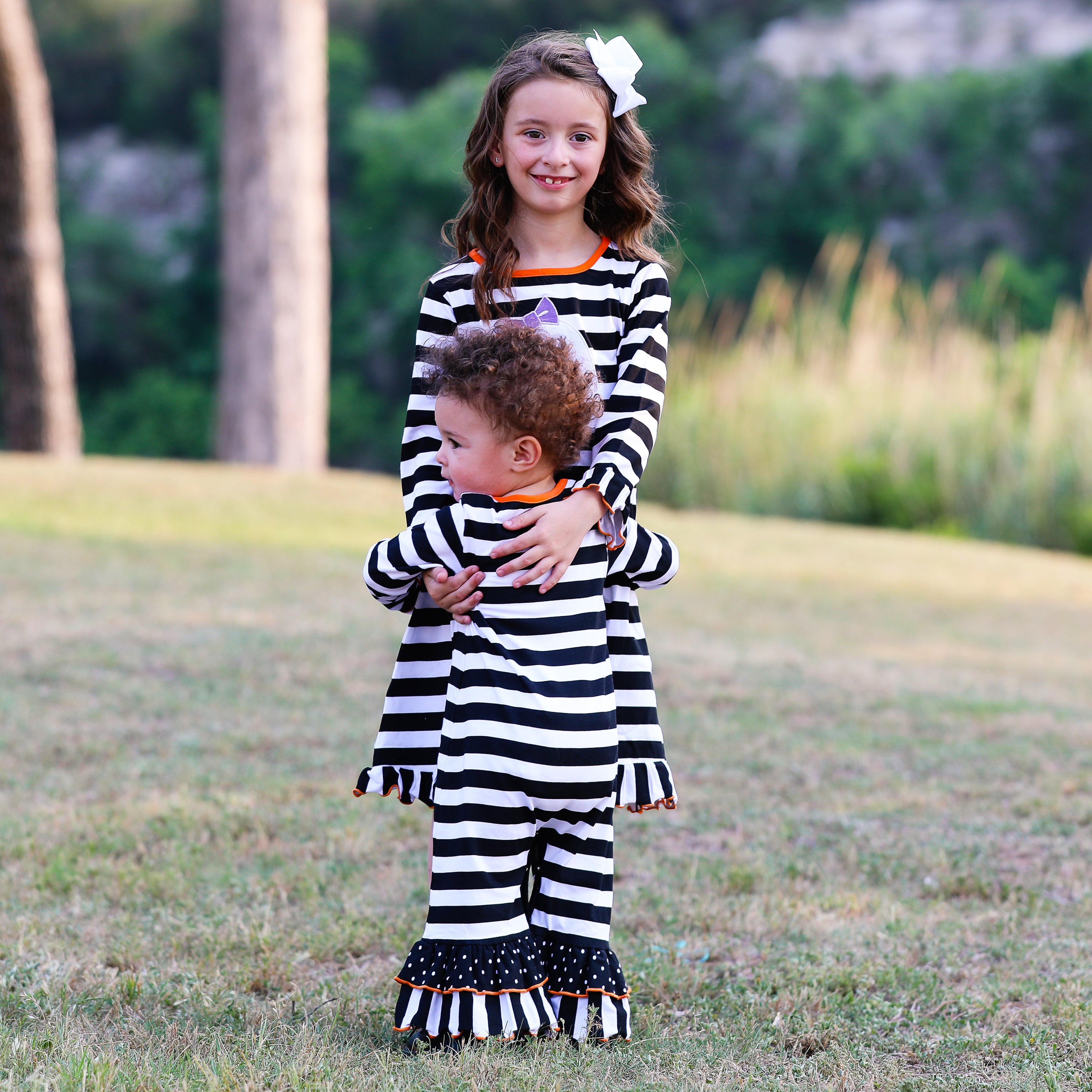 Baby Girls Friendly Ghost Halloween Striped Cotton Romper