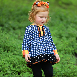 Girls Autumn Black and White Gingham Dress & Leggings Outfit