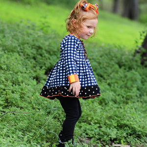 Girls Autumn Black and White Gingham Dress & Leggings Outfit