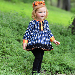 Girls Autumn Black and White Gingham Dress & Leggings Outfit