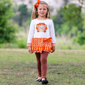 Big Little Girls Autumn Turkey Tunic & Leggings Holiday Thanksgiving Clothes