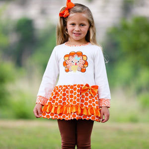 Big Little Girls Autumn Turkey Tunic & Leggings Holiday Thanksgiving Clothes