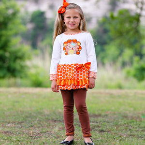 Big Little Girls Autumn Turkey Tunic & Leggings Holiday Thanksgiving Clothes