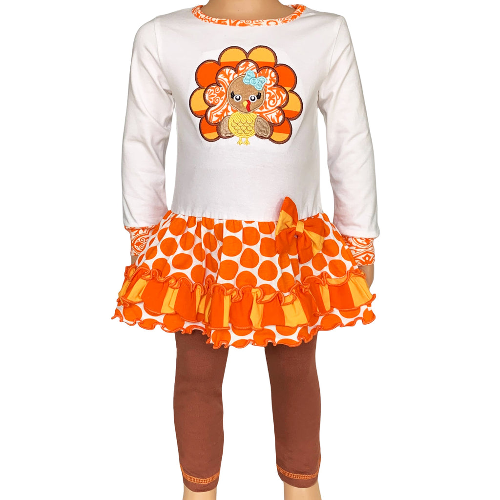 Big Little Girls Autumn Turkey Tunic & Leggings Holiday Thanksgiving Clothes - 99fab 