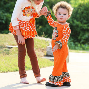 Baby Girls Orange Turkey Thanksgiving Autumn Holiday Cotton Romper