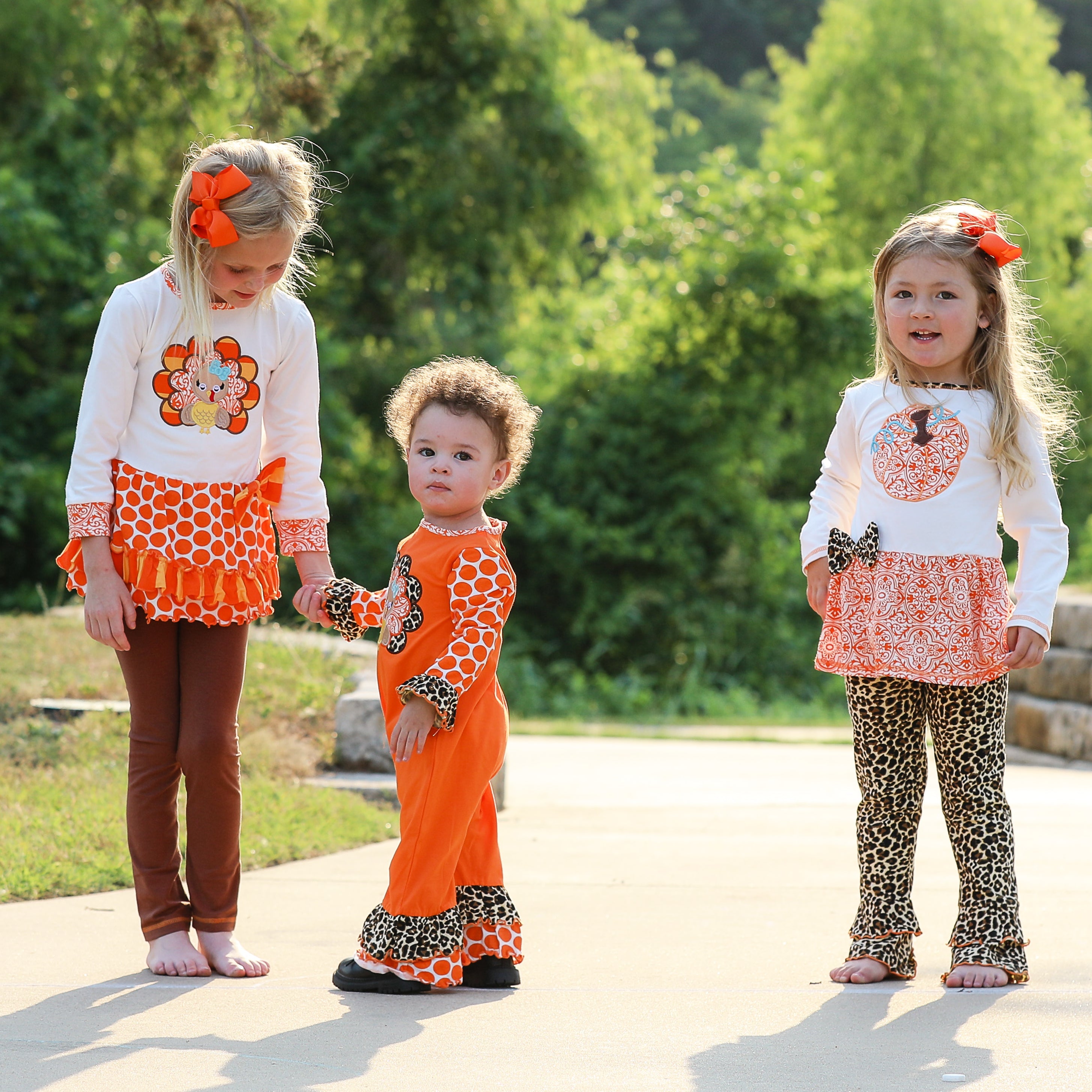 Girls Autumn Orange Pumpkin Leopard Tunic Thanksgiving Outfit