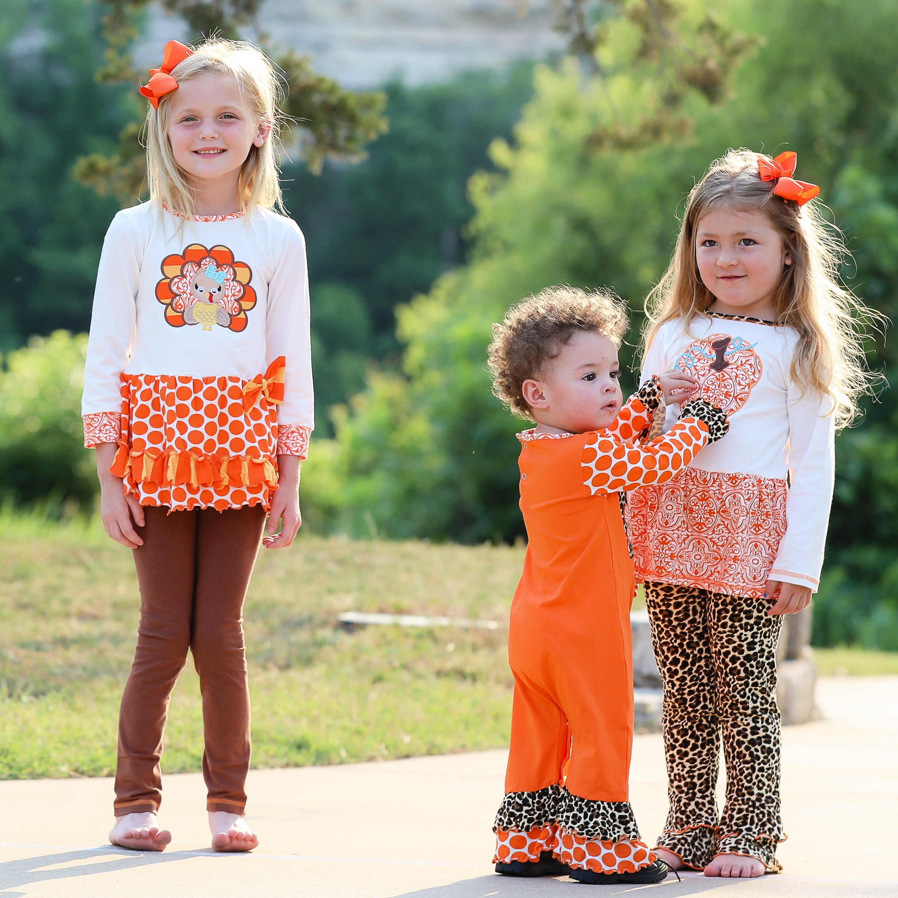 Big Little Girls Autumn Turkey Tunic & Leggings Holiday Thanksgiving Clothes