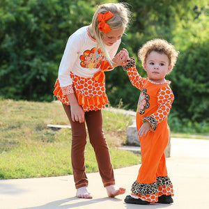 Big Little Girls Autumn Turkey Tunic & Leggings Holiday Thanksgiving Clothes