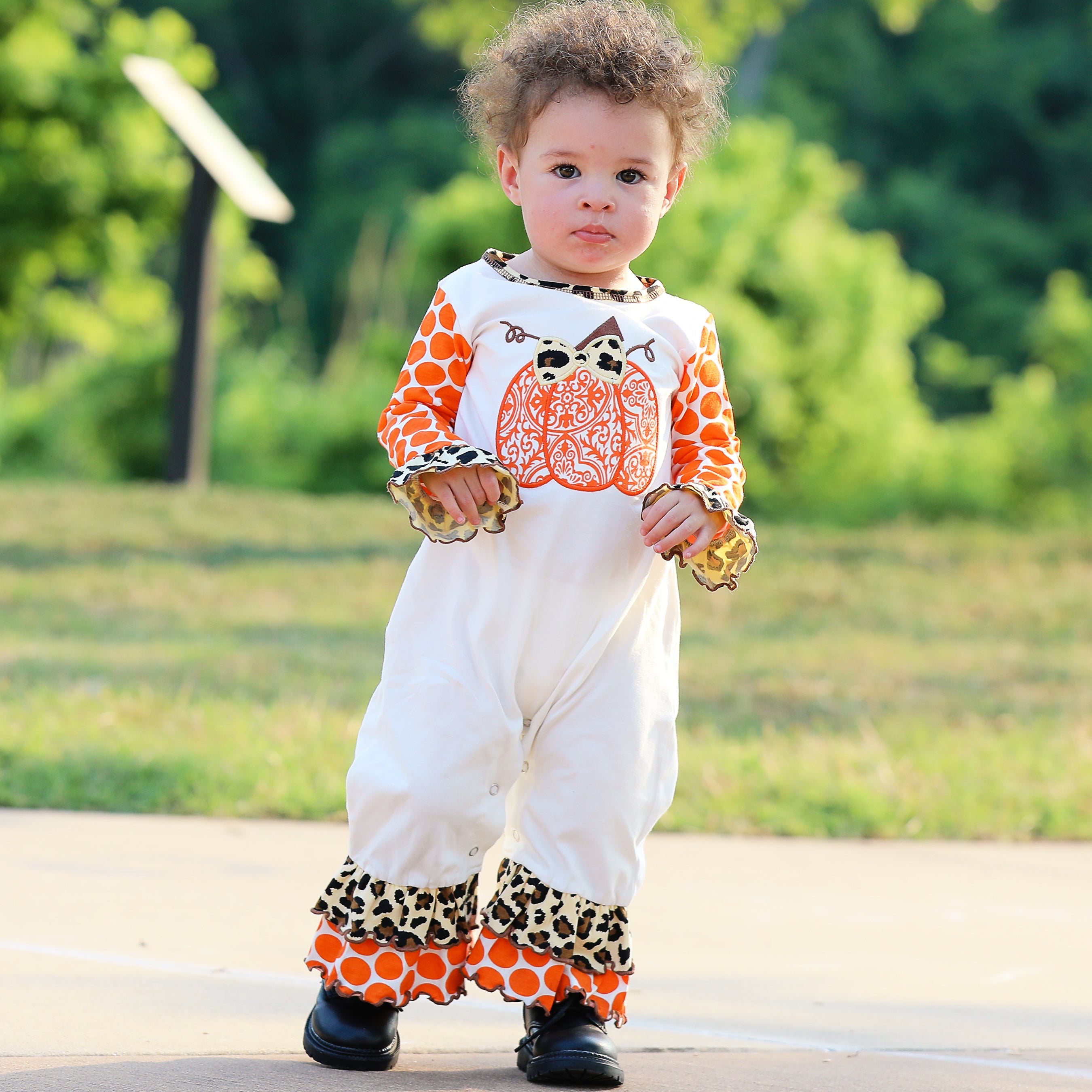 Baby Girls Orange pumpkin Autumn Holiday Cotton Romper