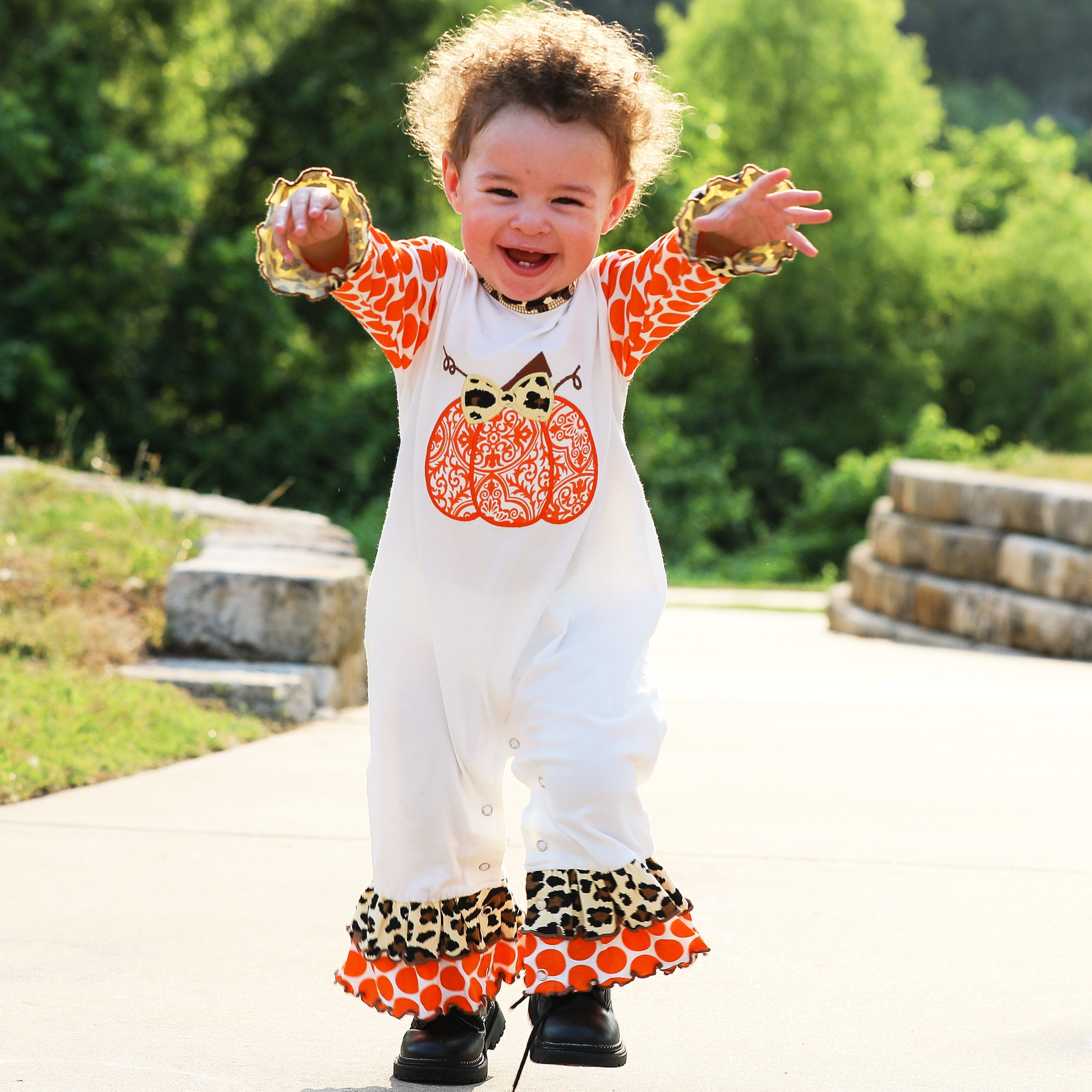 Baby Girls Orange pumpkin Autumn Holiday Cotton Romper