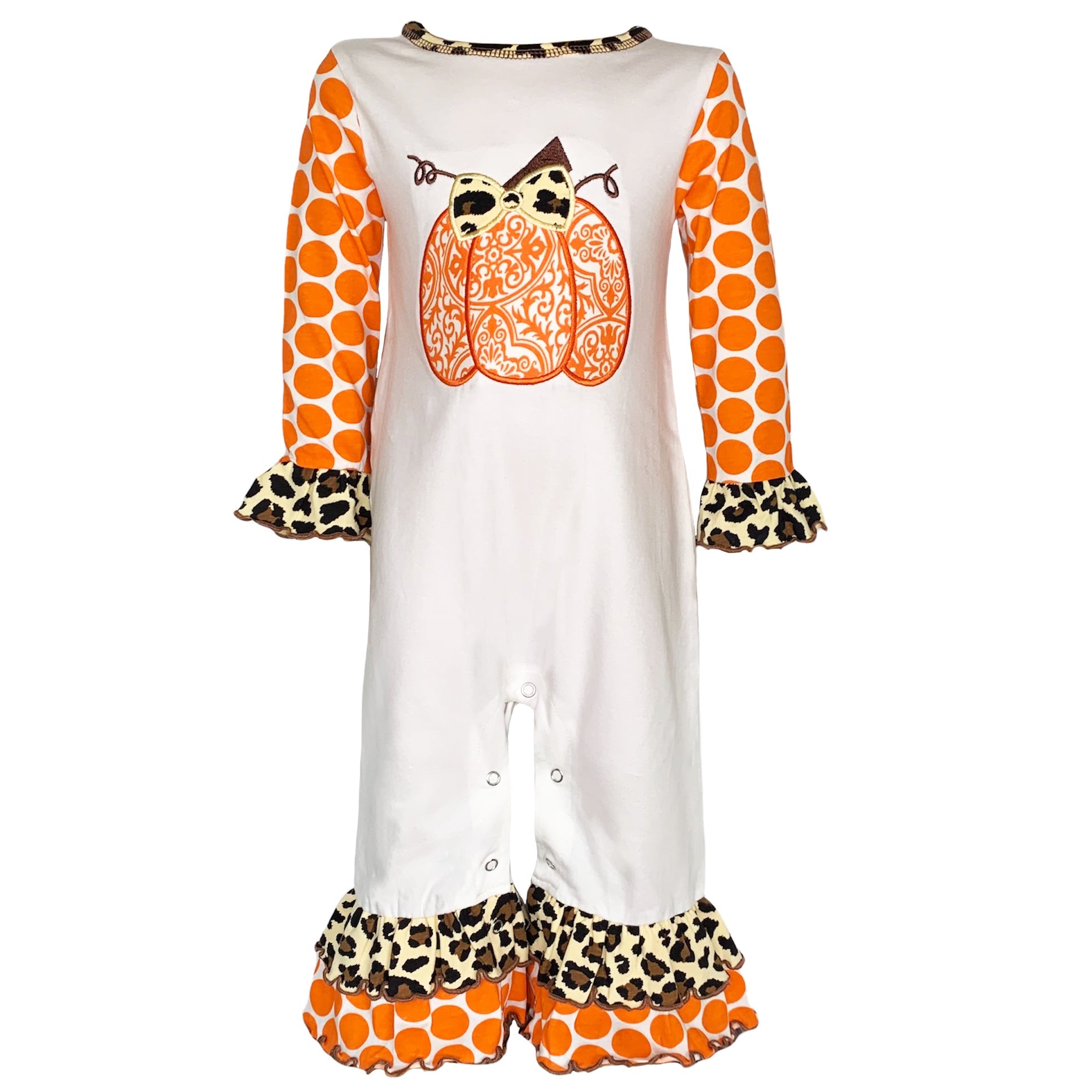 Baby Girls Orange pumpkin Autumn Holiday Cotton Romper