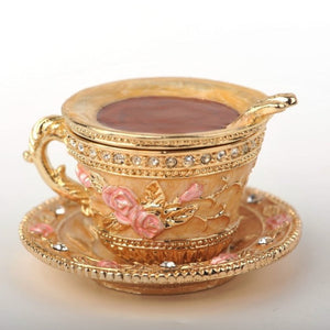 Golden Tea Cup with Pink Roses-0