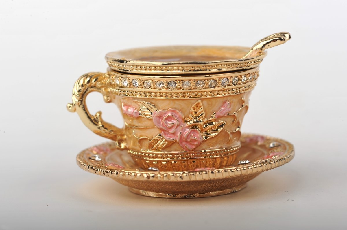 Golden Tea Cup with Pink Roses-1