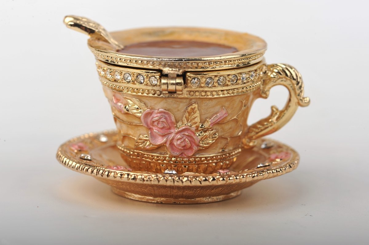 Golden Tea Cup with Pink Roses-2