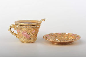 Golden Tea Cup with Pink Roses-3