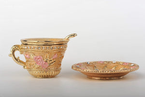 Golden Tea Cup with Pink Roses-4