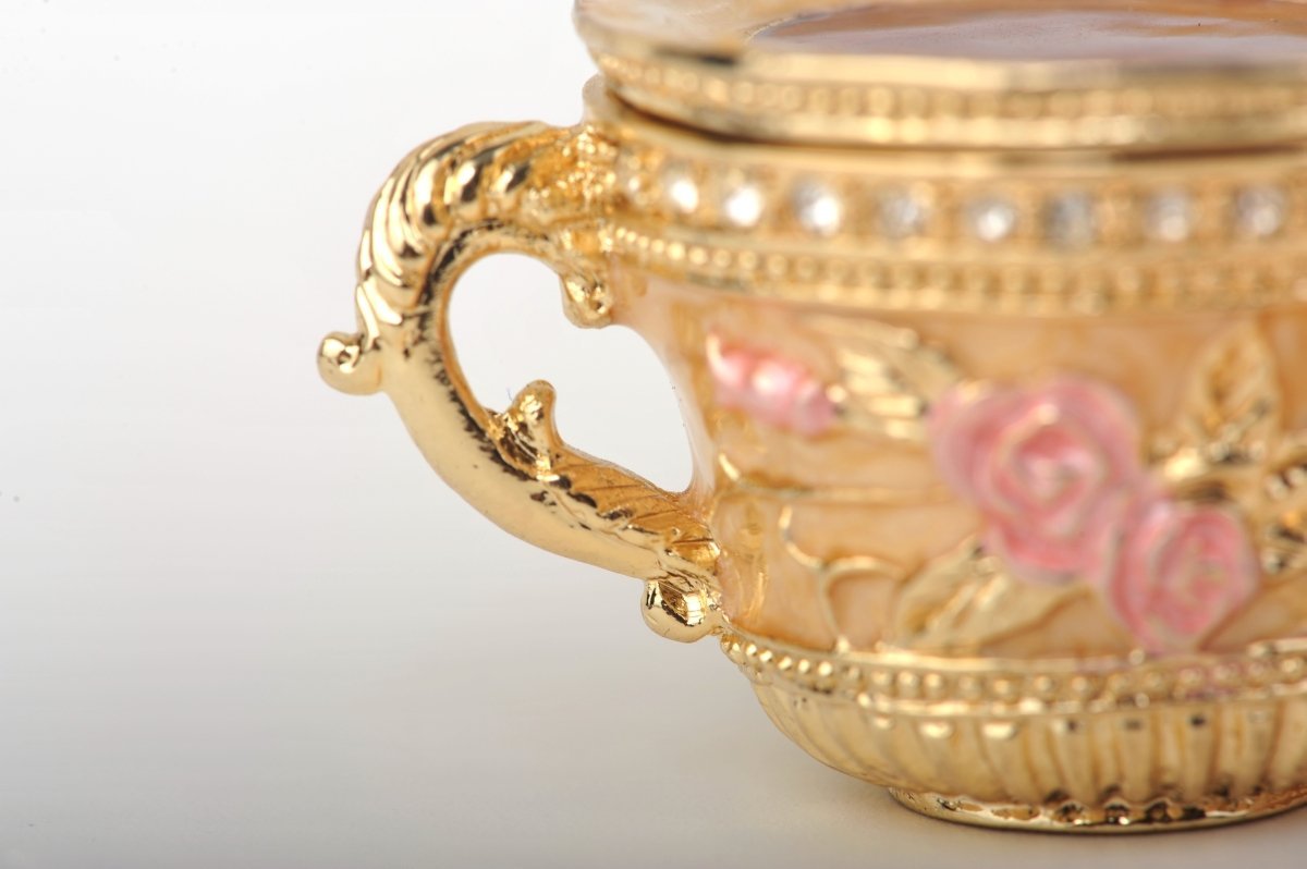 Golden Tea Cup with Pink Roses-5