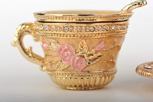 Golden Tea Cup with Pink Roses-6