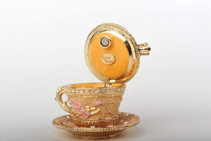 Golden Tea Cup with Pink Roses-9