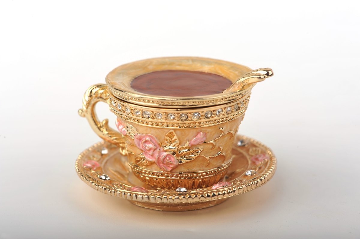 Golden Tea Cup with Pink Roses-10