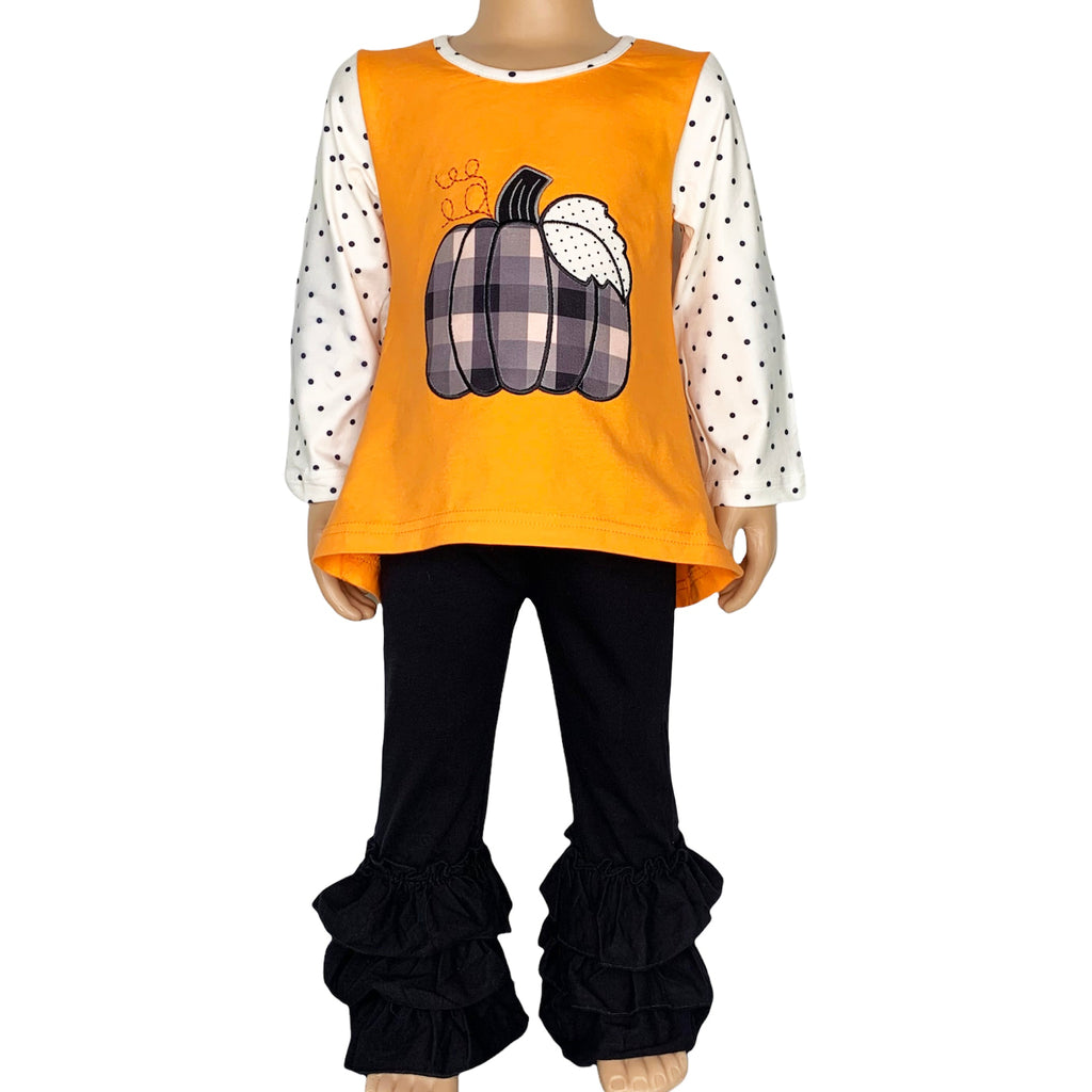 AL Limited Girls Halloween Thanksgiving Orange Pumpkin Top & Black Ruffle Pants Outfit - 99fab 