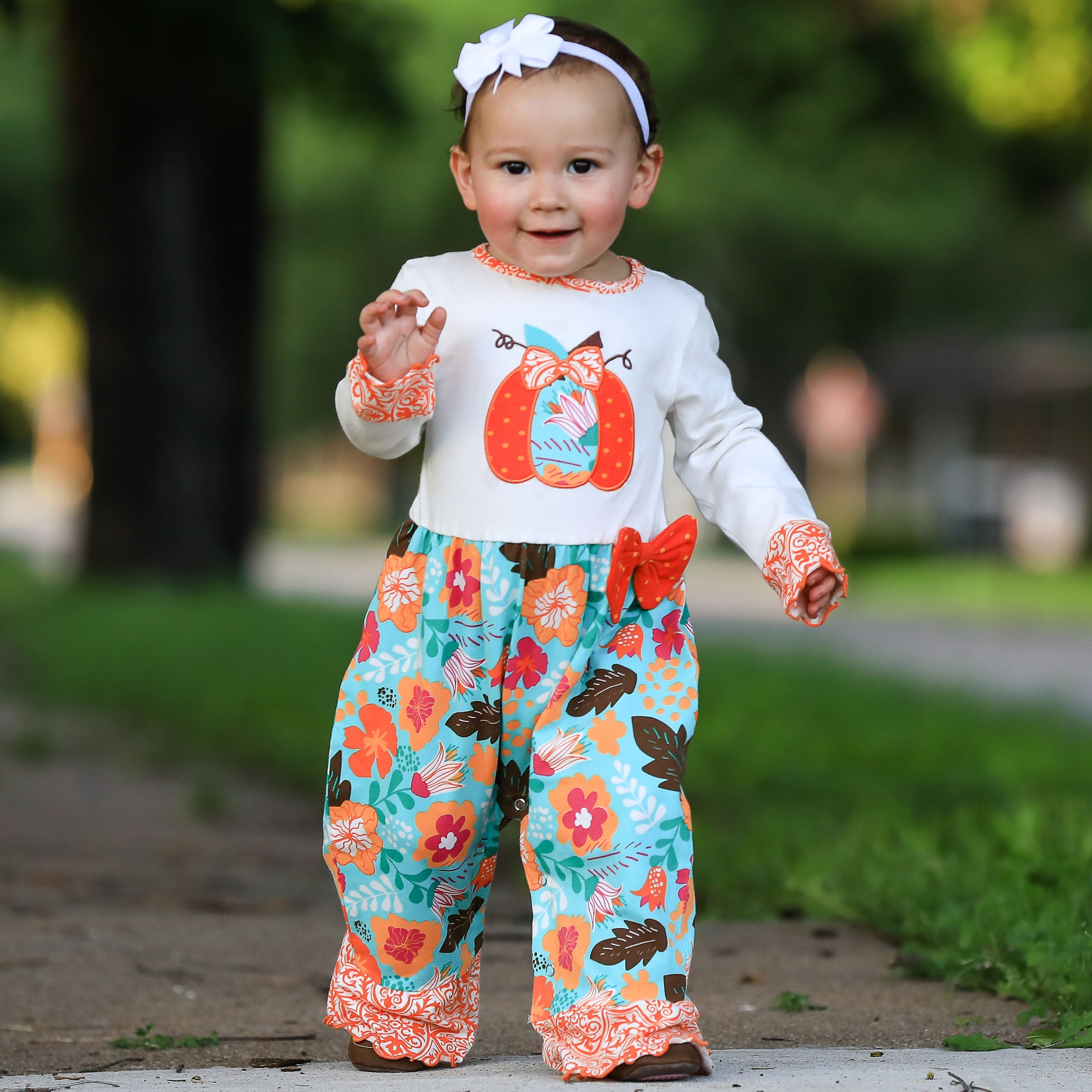 Baby Toddler Girls Thanksgiving Autumn Orange Pumpkin Romper