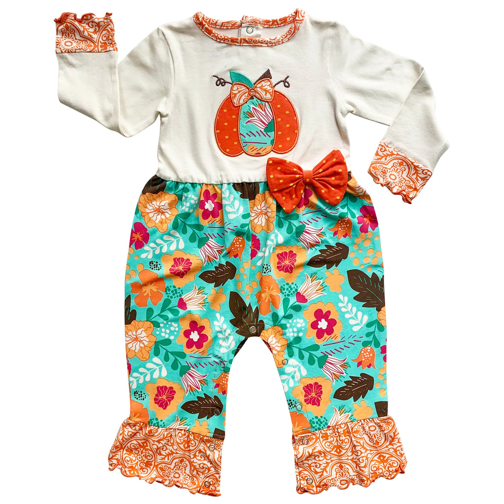 Baby Toddler Girls Thanksgiving Autumn Orange Pumpkin Romper - 99fab 