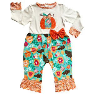 Baby Toddler Girls Thanksgiving Autumn Orange Pumpkin Romper