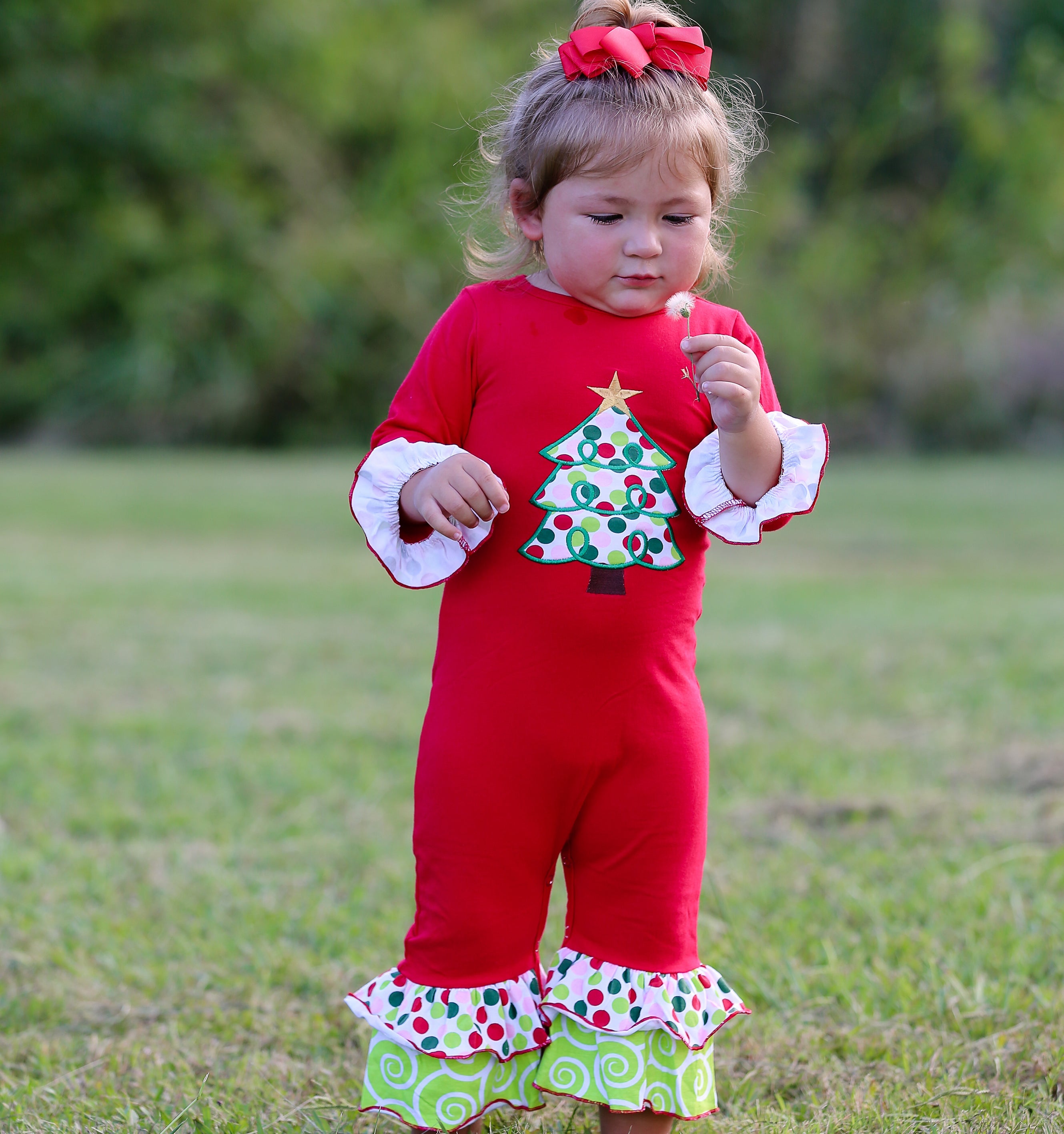 Baby Girls Red & White Christmas Tree Romper Outfit