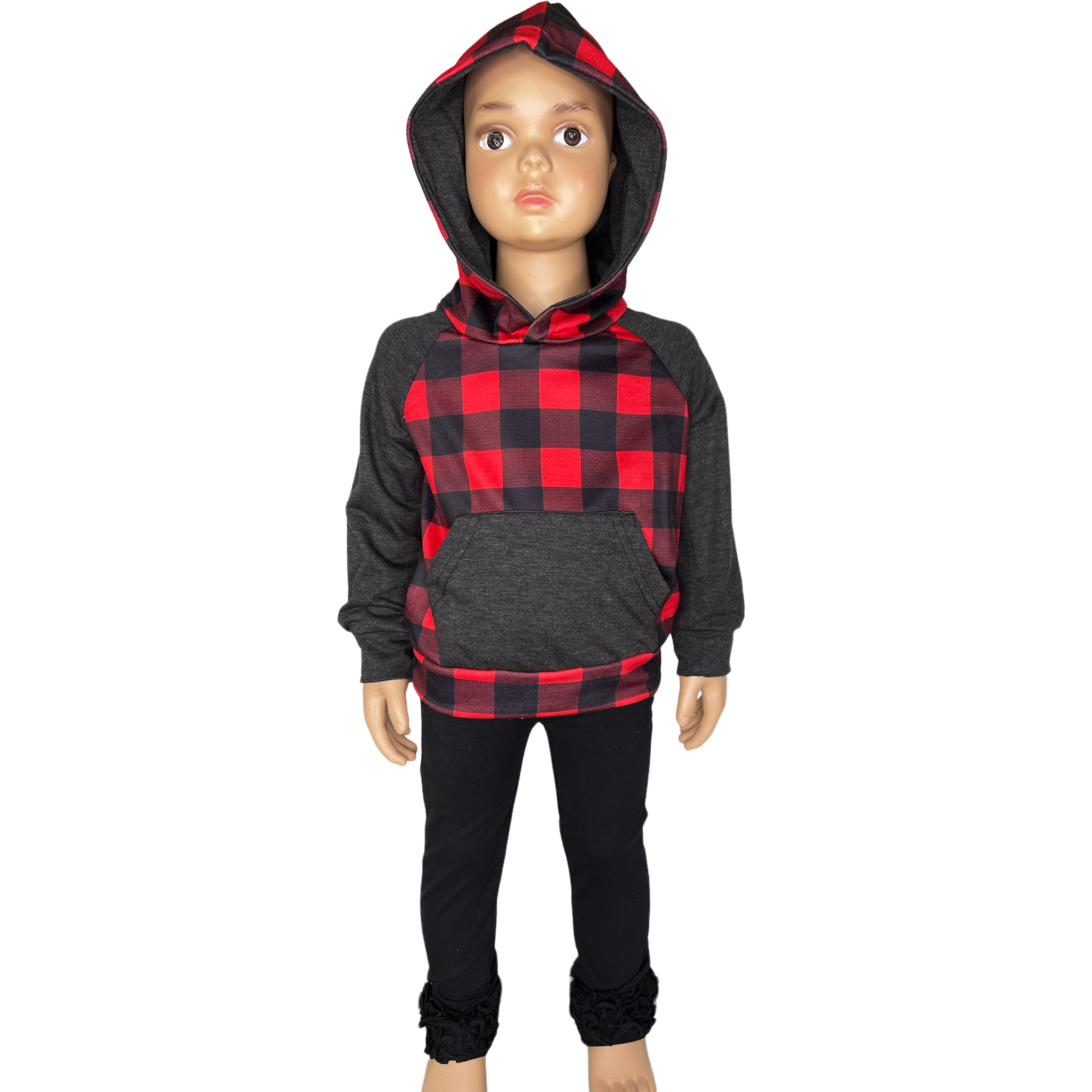 Unisex Red & Black Plaid Pullover Hoodie Jacket-2