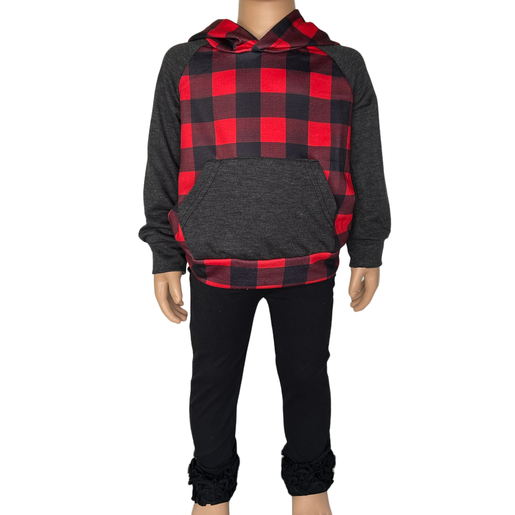 Unisex Red & Black Plaid Pullover Hoodie Jacket-3