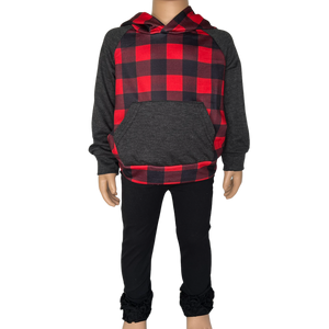 Unisex Red & Black Plaid Pullover Hoodie Jacket-3