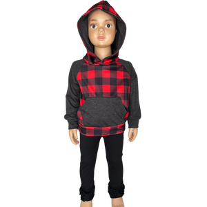 Unisex Red & Black Plaid Pullover Hoodie Jacket-2