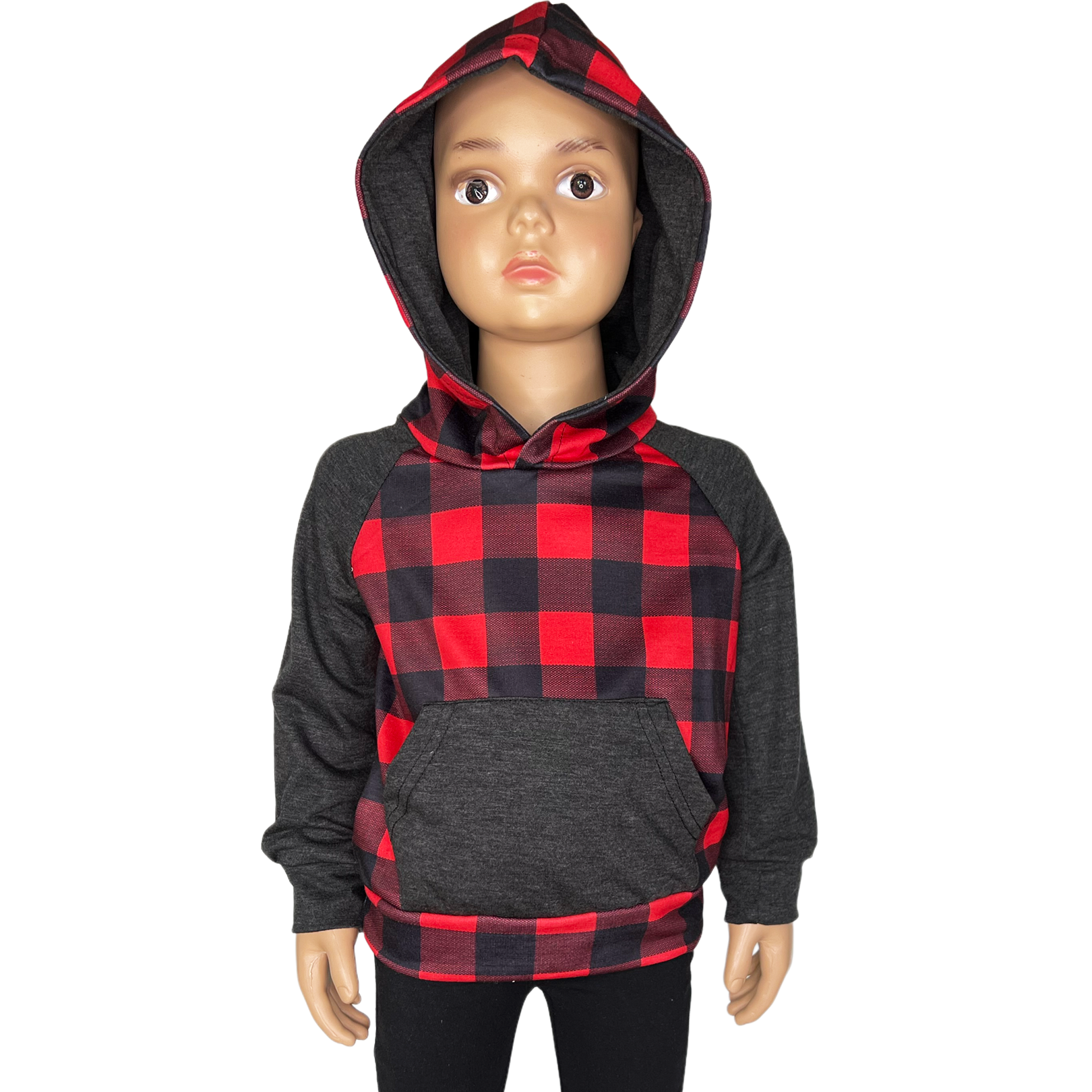 Unisex Red & Black Plaid Pullover Hoodie Jacket-4