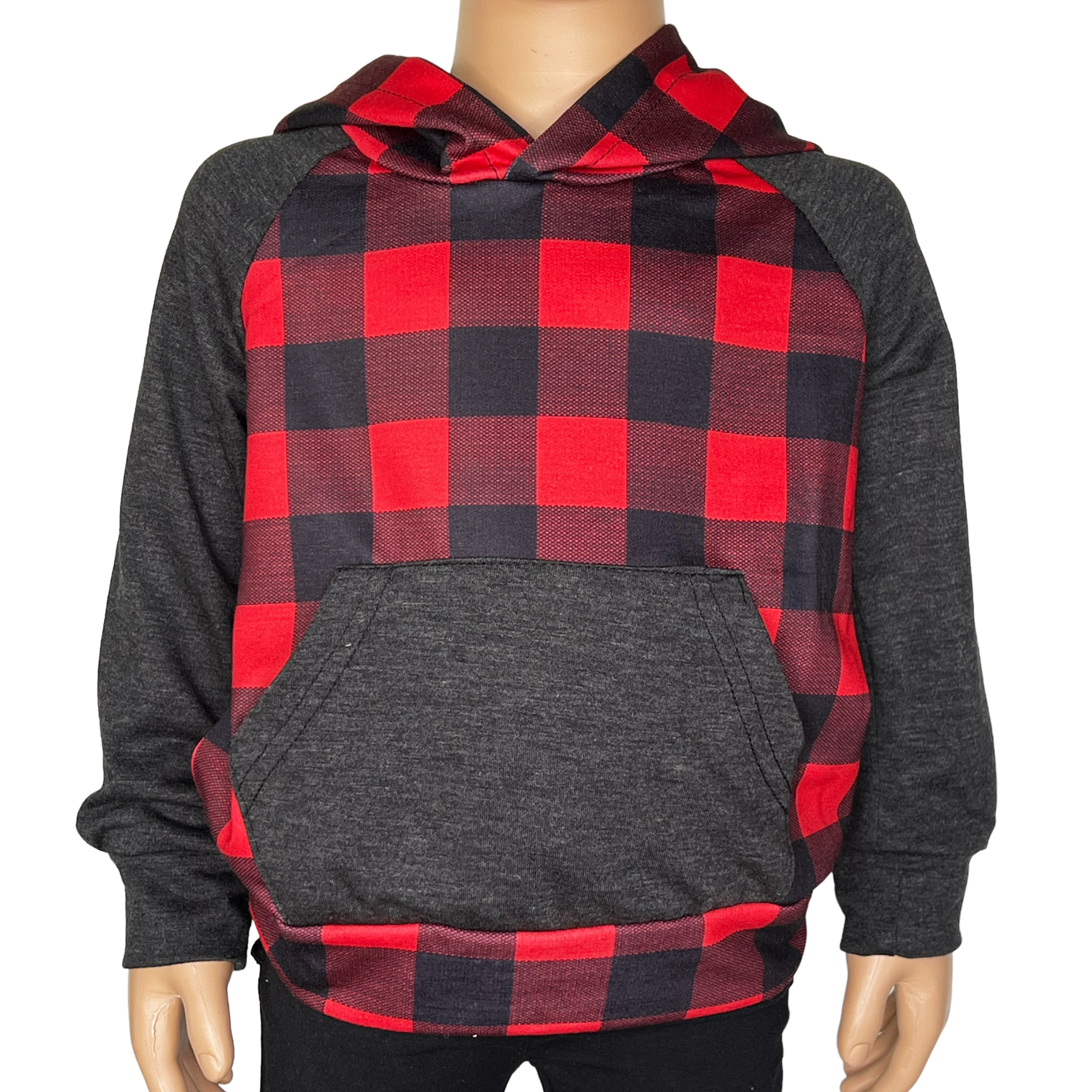Unisex Red & Black Plaid Pullover Hoodie Jacket-1