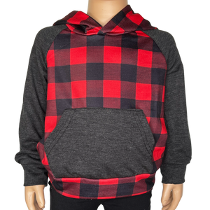 Unisex Red & Black Plaid Pullover Hoodie Jacket-1