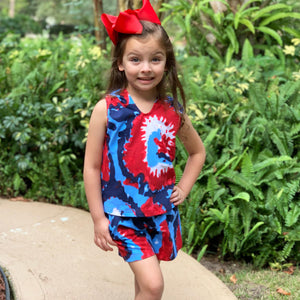 Girls Red White & Blue Tie Dye Hoodie Tank and Shorts Set 4th of July