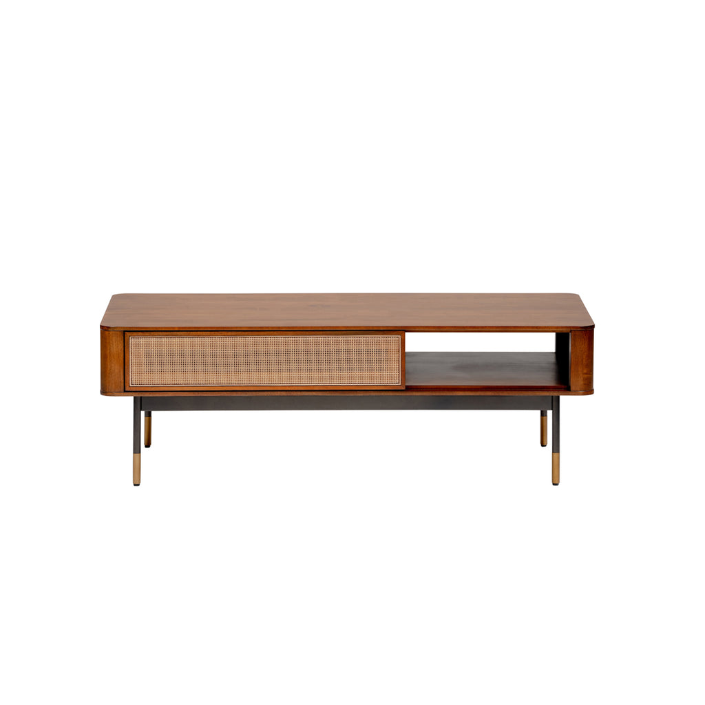 Modern Natural Brown And Wicker Coffee Table With Storage - 99fab 