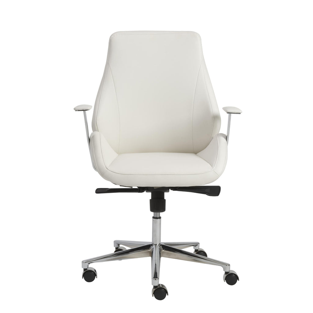 White Faux Leather Seat Swivel Adjustable Task Chair Leather Back Steel Frame - 99fab 