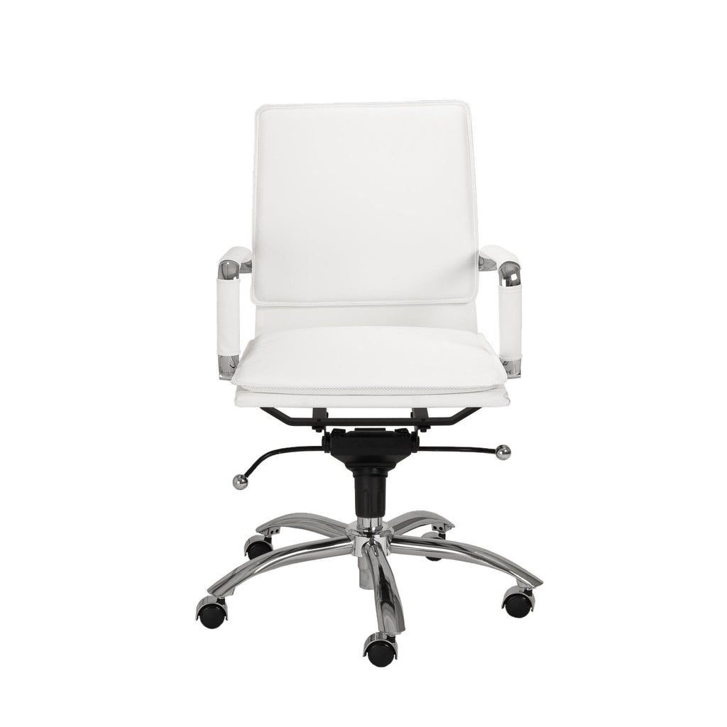 White Faux Leather Seat Swivel Adjustable Task Chair Leather Back Steel Frame - 99fab 