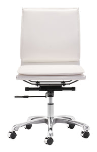 White Faux Leather Armless Executive Rolling Office Chair