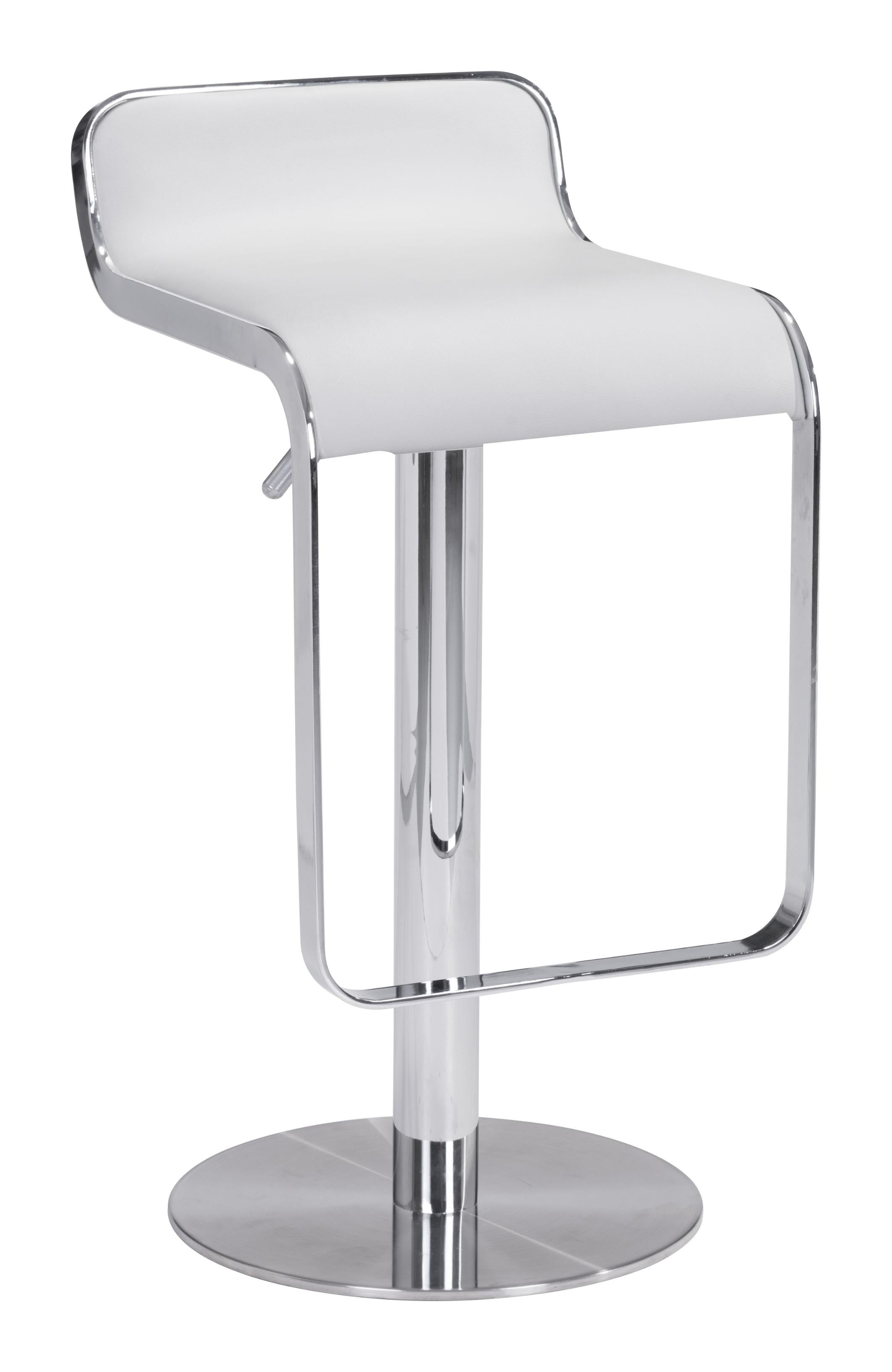 Modern White Faux Leather and Chrome Adjustable Pedestal Barstool