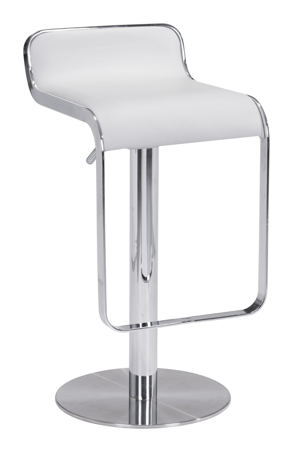 Modern White Faux Leather and Chrome Adjustable Pedestal Barstool - 99fab 