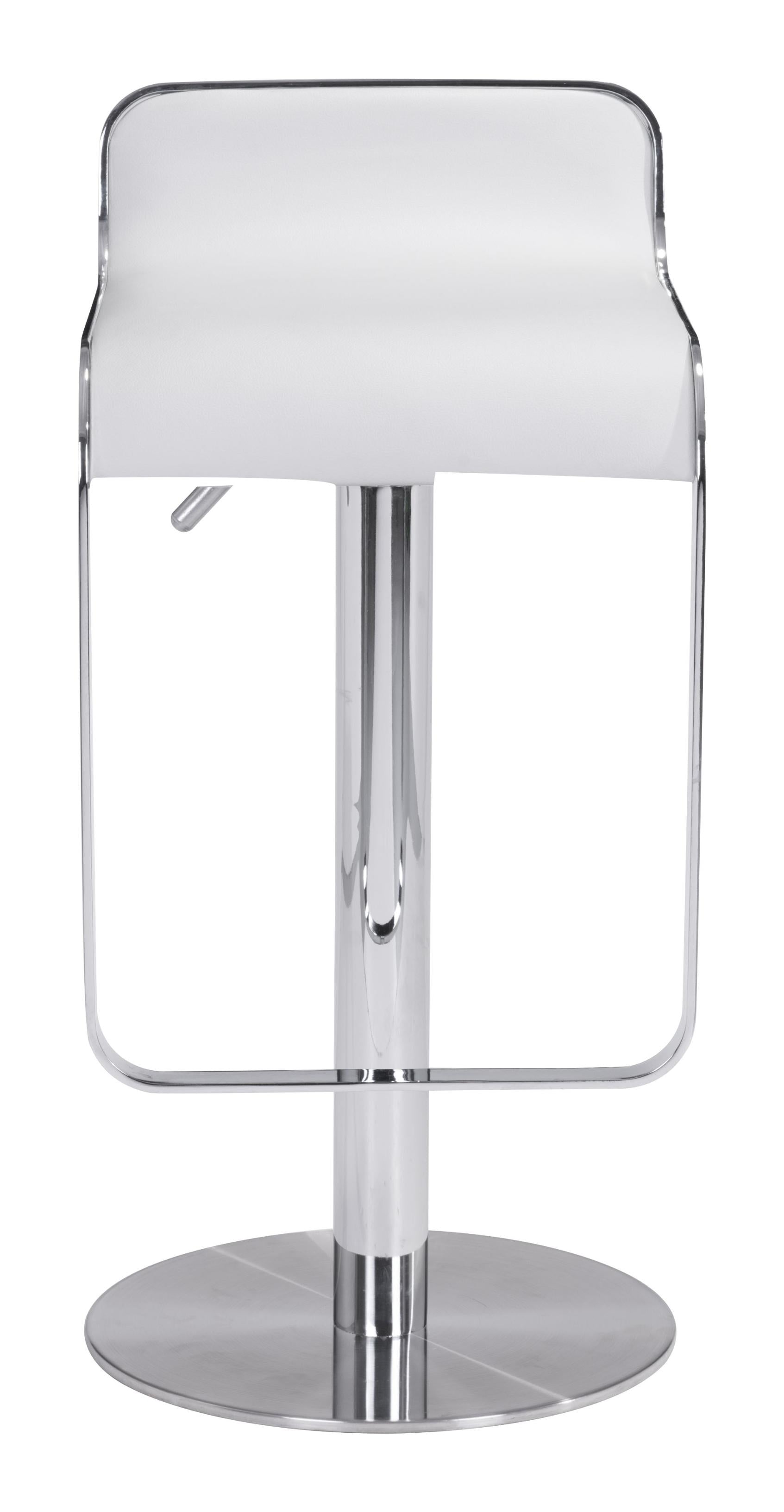 Modern White Faux Leather and Chrome Adjustable Pedestal Barstool