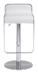 Modern White Faux Leather and Chrome Adjustable Pedestal Barstool