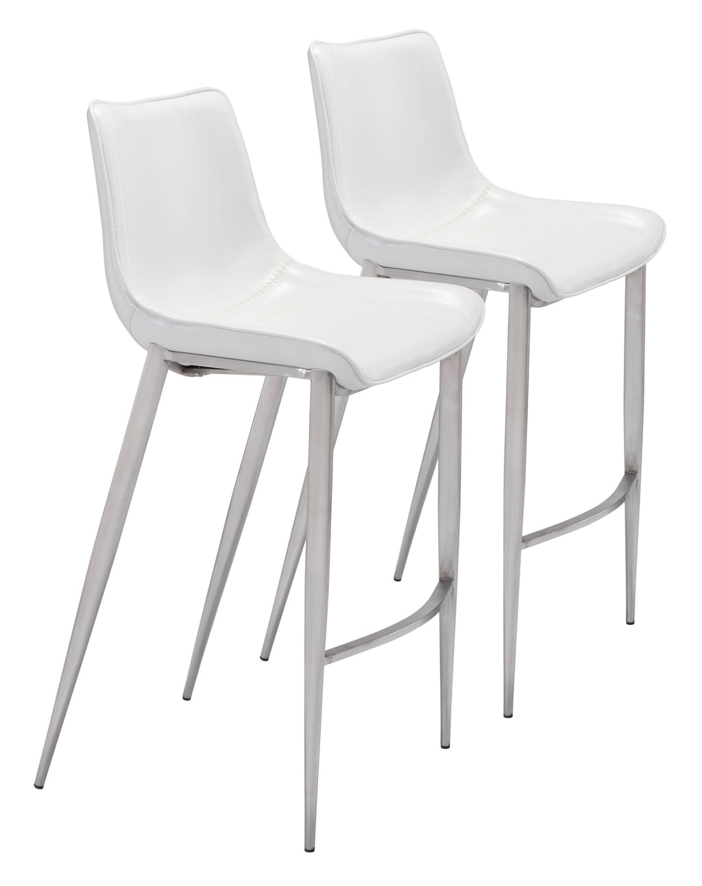 Set of Two White Faux Leather and Steel Modern Stitch Bucket Bar Chairs - 99fab 