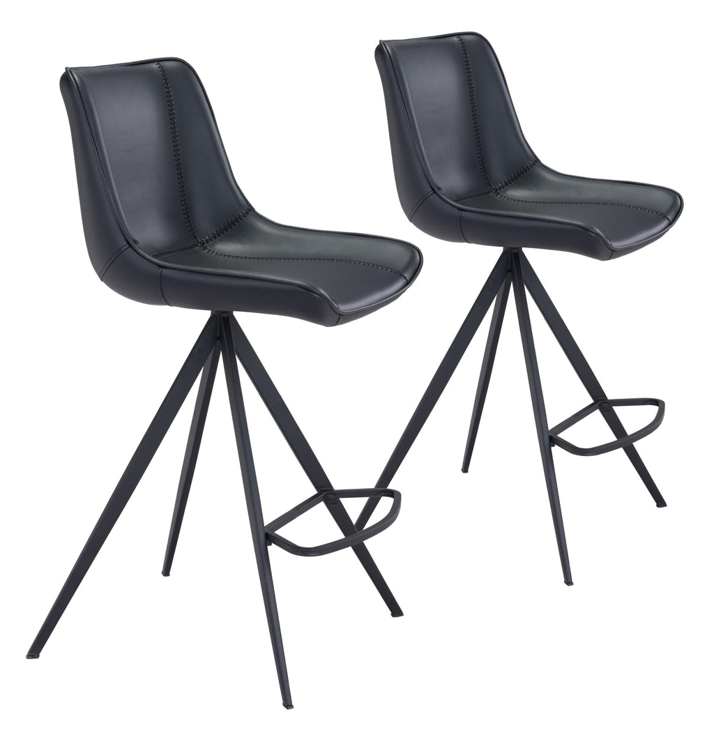 Set of Two Black on Black Faux Leather Triangle Base Counter Chairs - 99fab 