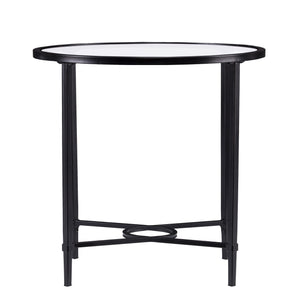 25" Black Glass And Iron Oval End Table