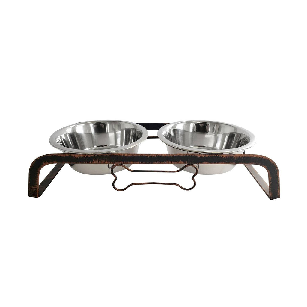 Rustic Elevated 16oz Two Bowl Dog Feeding Station - 99fab 