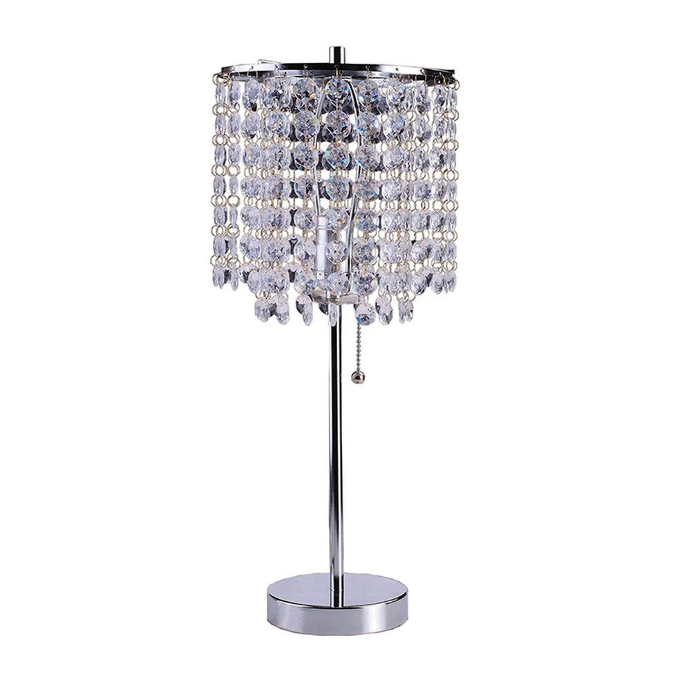 20" Silver Metal Bedside Table Lamp With Clear Drum Shade